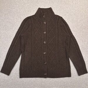 LL Bean Sweater Womens XL Mock Neck Wool Blend Heritage Fisherman‎ Cardigan Prep